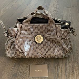 Authentic GUCCI beige/brown Crystal GG Histeria Tote Bag Hand Bag